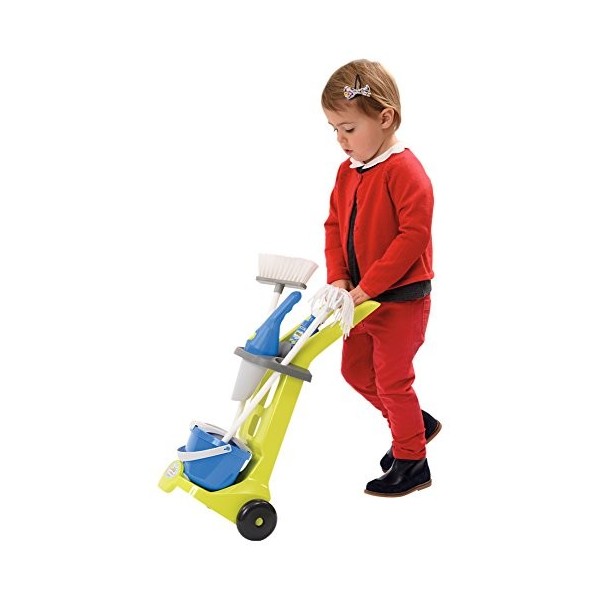 Jouets Ecoiffier - 1769 - Chariot de ménage pour enfants CleanHome avec balai espagnol, seau équipé d’une essoreuse, balai, a