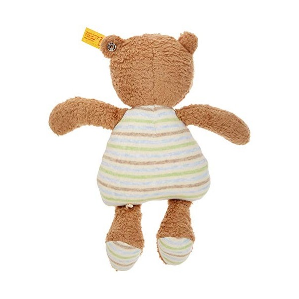 Steiff 242212 Rudy Ours en peluche pour bébé avec bouton dans loreille Lavable Marron clair/bleu/marron 24 cm