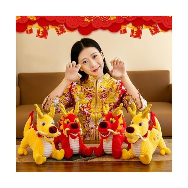 MAYJAI Poupée en Peluche de Dragon Chinois 2024, Animal en Peluche de Dragon 3D, décoration de poupée en Peluche de Dragon po