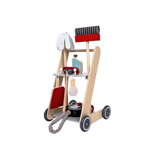 Bayer Chic 2000-Chariot Enfants, Chariot de Nettoyage en Bois, Balai avec aspirateur et Accessoires, 277 01, Mehrfarbig