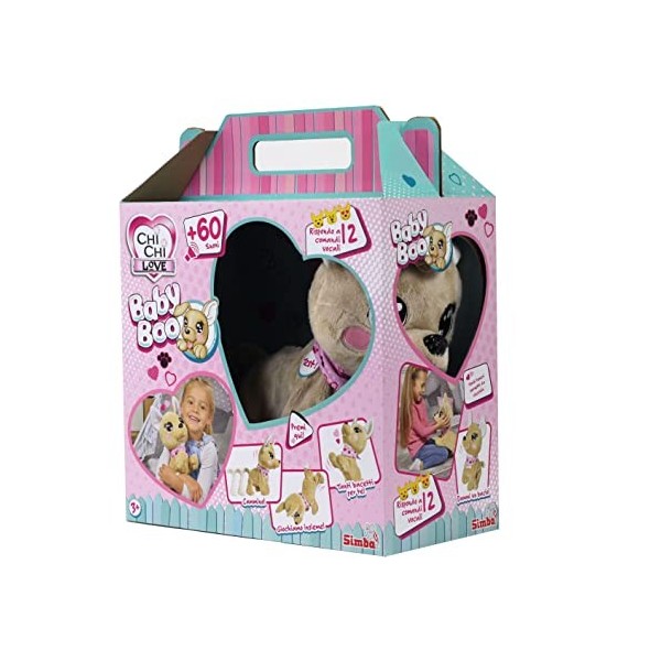 Simba Chi Chi Love Baby Boo, 105893500009 + 3 Ans, Chien interactif, répond à 12 Commandes vocales - Version Italien