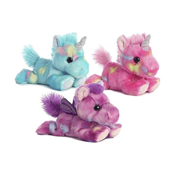 Aurora Bundle of 3 Soft Plushies - Blueberry Ripple Unicorn, Jellyroll Unicorn, and Tutti Frutti Pegasus