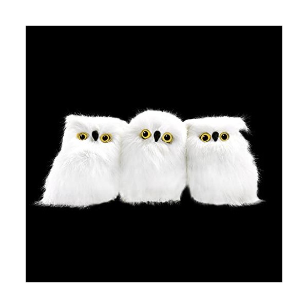 Lot de 3 chouettes artificielles en peluche pour décoration de Noël - Motif hibou mignon - Cadeau danniversaire - Blanc