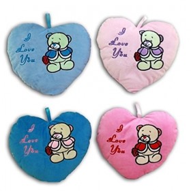 HAAC Coussin en peluche en forme de cœur avec ours en peluche - 25 cm - Bleu ou rose - I Love You