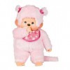 Sekiguchi Monchhichi 242405 Peluche Originale pour Fille, en Peluche Rose, avec Bavoir et Tresses avec Fleurs, env. 45 cm