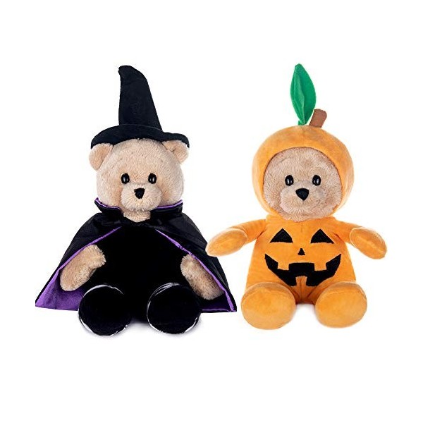 My OLi Jouet dHalloween en peluche de 22,9 cm - Ours en peluche citrouille en peluche avec chapeaux rabattables - Ornements 