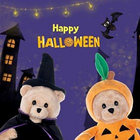 My OLi Jouet dHalloween en peluche de 22,9 cm - Ours en peluche citrouille en peluche avec chapeaux rabattables - Ornements 