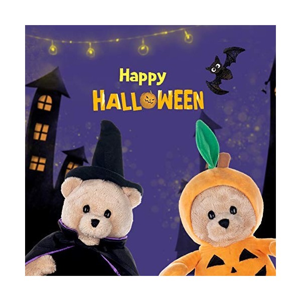 My OLi Jouet dHalloween en peluche de 22,9 cm - Ours en peluche citrouille en peluche avec chapeaux rabattables - Ornements 