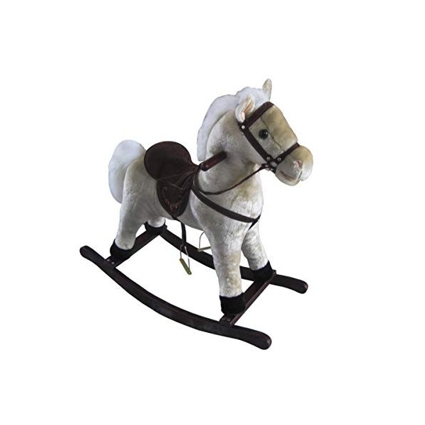 The Rocking Horse Co. - Cheval à bascule blanc en peluche - Finition douce - Avec sons - Sur des bascules en bois massif