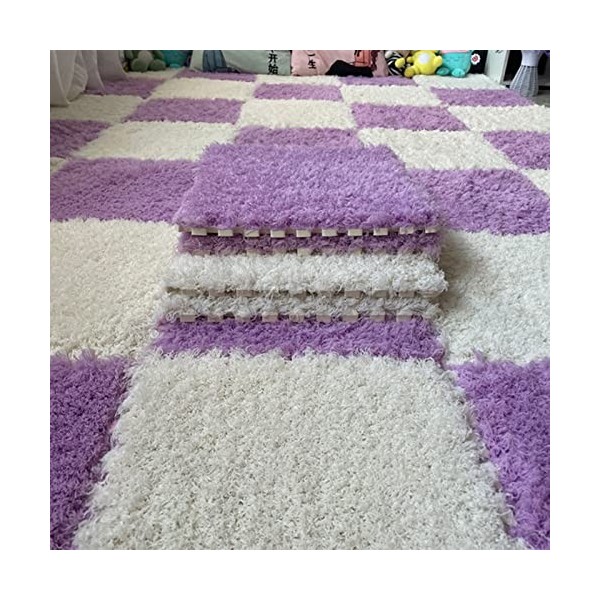 Lot de 16 Dalles De Moquette Emboîtables Antidérapantes Douces, Puzzle Carré,Tapis De Sol Carrés en Mousse De Puzzle en Peluc