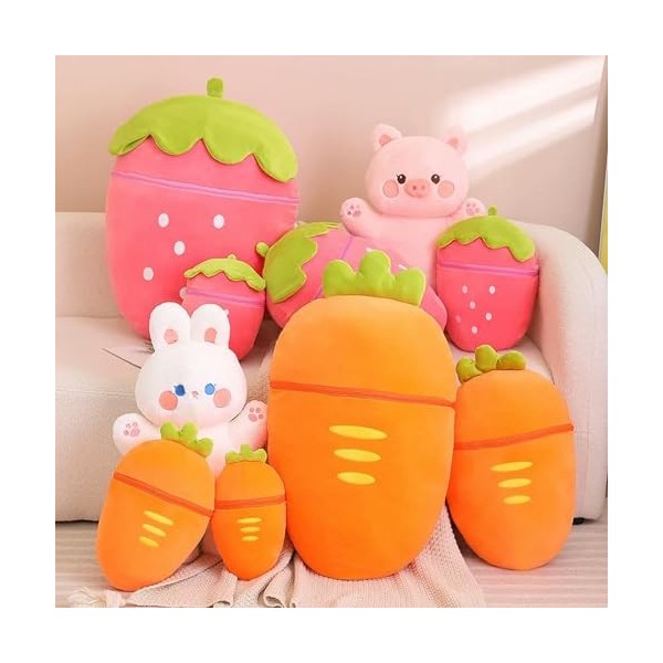 EacTEL Kawaii Peluche Jouet Lapin en Peluche Cochon caché dans Carotte Fraise Sac Fruits créatifs taiyaki Oreiller Jouet Enfa