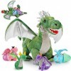 MorisMos Peluche Dragon Vert avec 4 Bébé Dragons à lintérieur, Kawaii Animaux Peluche Douce Réaliste, Dragon Cadeaux Jouet e