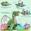 MorisMos Peluche Dragon Vert avec 4 Bébé Dragons à lintérieur, Kawaii Animaux Peluche Douce Réaliste, Dragon Cadeaux Jouet e