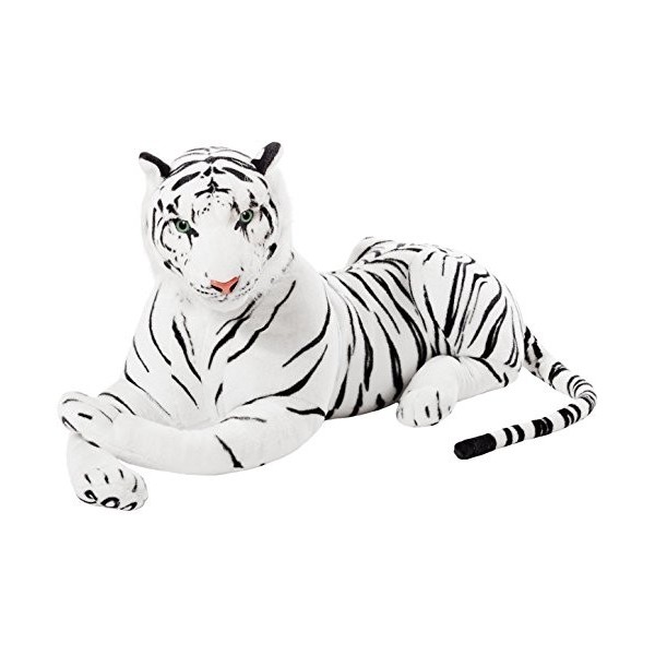 BRUBAKER XXL Tigre en Peluche 110 cm - Couché Jouets en Peluche - Blanc