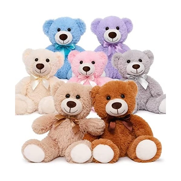 MorisMos 7 Petits Ours en Peluche, 35cm Multicolore Nounours en Peluche Kawaii Douce Teddy Bear Jouets Cadeau pour Enfant Pet