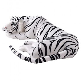 Te Tendance XXL Animal en Peluche Tigre Animaux en Peluche stofftiger Ultra-réaliste félin allongé Jungle Steppe 90 cm Blanc 