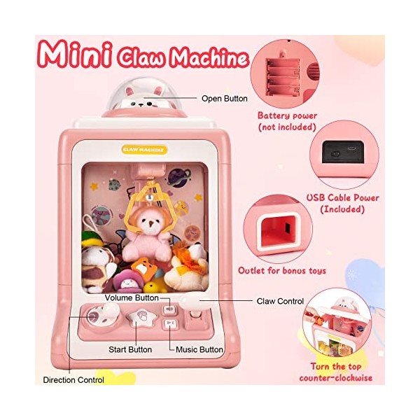 JHkim Jouets pour Filles 4-10 Ans, Mini Machine à Pinces pour Enfants, Cadeau danniversaire de Noël, avec 10 Mini Jouets Mig