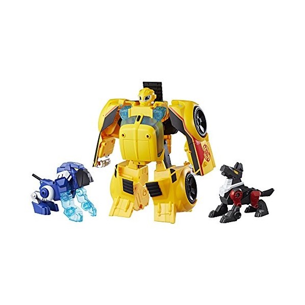 TRANSFORMERS Rescue Bots - Robot Bumblebee Voiture Electronique 15cm avec Compagnons - Jouet Transformable 2 en 1