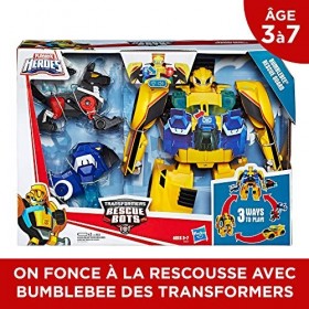 TRANSFORMERS Rescue Bots - Robot Bumblebee Voiture Electronique 15cm avec Compagnons - Jouet Transformable 2 en 1