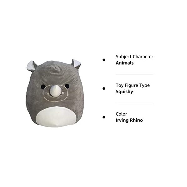 Squishmallow s Officiel Kellytoy Peluche souple 20,3 cm rhinocéros Irving 