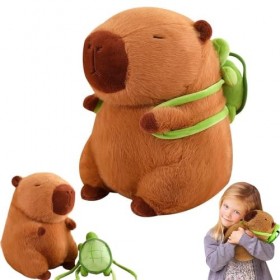Jouet en Peluche De Simulation Capybara,Jouet en Peluche Tortue Transportant Capybara, Sac À Dos Amovible avec Rembourrage en