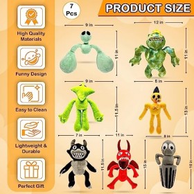 Rainbow Friends Lot de 7 Jouets en Peluche, Peluches Douces Monstres Doors Doll Set, Wiki Plushies Toys Cadeaux pour Enfants 