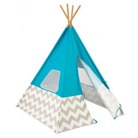 KidKraft Tipi Enfant Turquoise en Bois et Toile, Tente pour Enfants, Tente de Jeu intérieure et extérieure, Jouet Enfant dès 