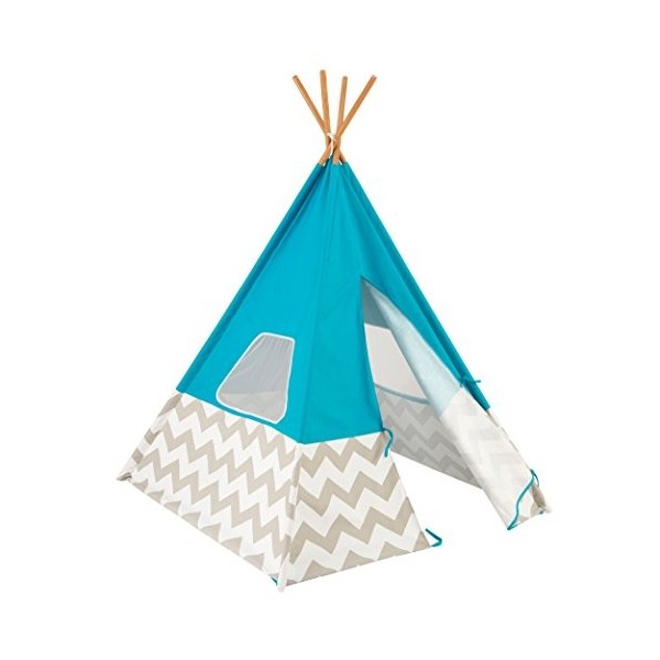 KidKraft Tipi Enfant Turquoise en Bois et Toile, Tente pour Enfants, Tente de Jeu intérieure et extérieure, Jouet Enfant dès 