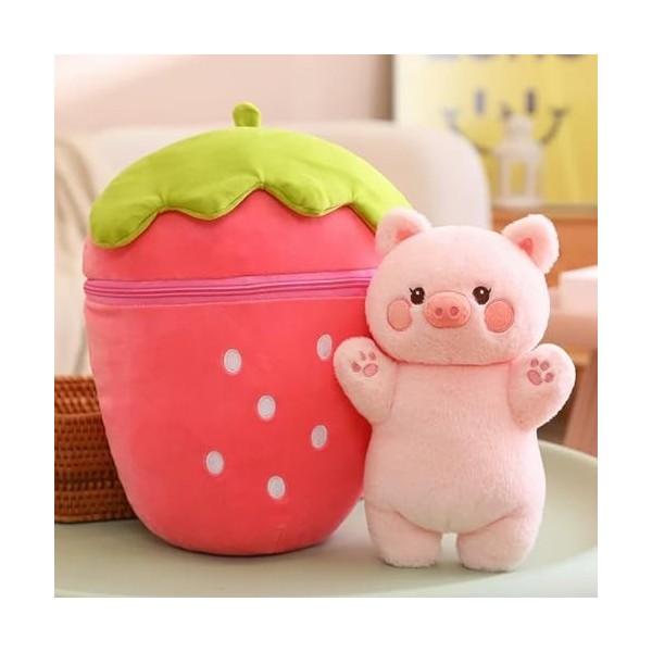 EacTEL Kawaii Peluche Jouet Lapin en Peluche Cochon caché dans Carotte Fraise Sac Fruits créatifs taiyaki Oreiller Jouet Enfa