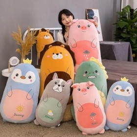 Chiens kawaii, Lions, pingouins, porcelets, dinosaures, jouets d’oreiller en peluche, poupées animaux en peluche douce, chais