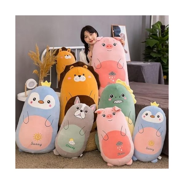 Chiens kawaii, Lions, pingouins, porcelets, dinosaures, jouets d’oreiller en peluche, poupées animaux en peluche douce, chais