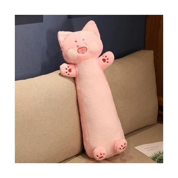 LfrAnk Dessin animé Chat Peluche Long Oreiller Peluche Animal Peluche Coussin Doux Mignon Chat poupée Enfants Fille Cadeau d’