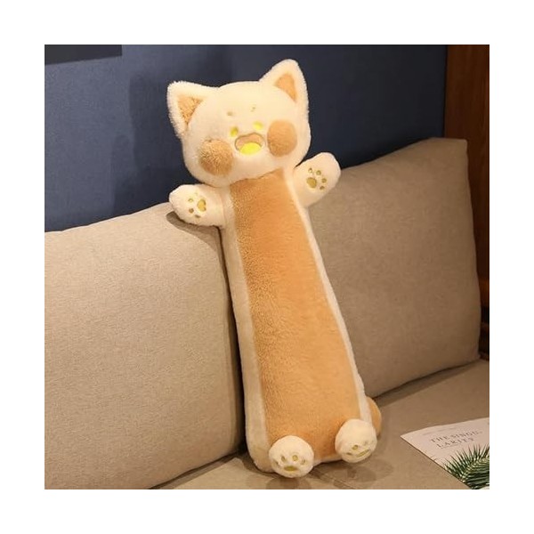 LfrAnk Dessin animé Chat Peluche Long Oreiller Peluche Animal Peluche Coussin Doux Mignon Chat poupée Enfants Fille Cadeau d’