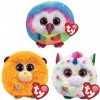 TY Puffies Peluche Douce Multipack | Owen, Coconut, Harmonie | 4 Pouces Collectible Doudou Beanie Bébé Teddy