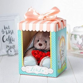 GMMH Peluche lapin Zaika Li - Rose - 25 cm - Avec bonnet et écharpe