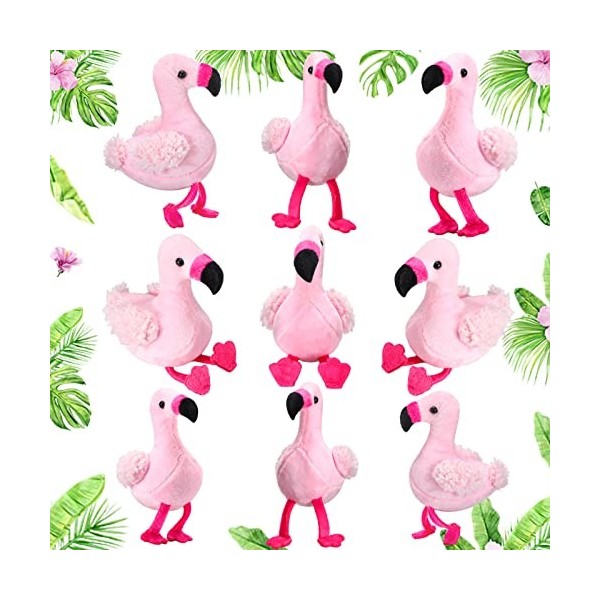 Lot de 9 mini flamants roses en peluche de 11,9 cm avec porte-clés en forme de flamant rose - Décoration à suspendre pour loi