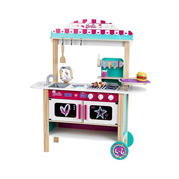 Theo Klein 7329 Cuisine Barbie en bois, Restaurant Bistrot, MDF I Avec grill, four, réfrigérateur I Autres accessoires I Di