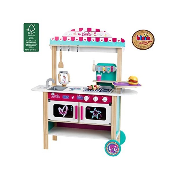 Theo Klein 7329 Cuisine Barbie en bois, Restaurant Bistrot, MDF I Avec grill, four, réfrigérateur I Autres accessoires I Di