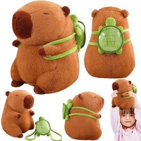 Peluche Capybara, Peluche De Simulation Capybara,Peluche Capybara en Plusieurs Tailles avec Sac À Dos Tortue,Sac À Dos Amovib