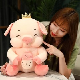Ermano Peluche Un Beau Petit Cochon de 55 cm avec Un gobelet en Peluche, Un Oreiller en Peluche, Un Animal Kawaii, Une poupée
