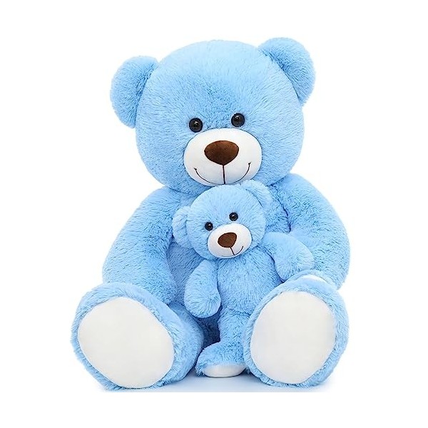 MorisMos Ours en Peluche Geant, 100cm Peluche Géante avec Petit Ours Bébé Marron Foncé Grand Ours Animaux en Peluche Jouet Te