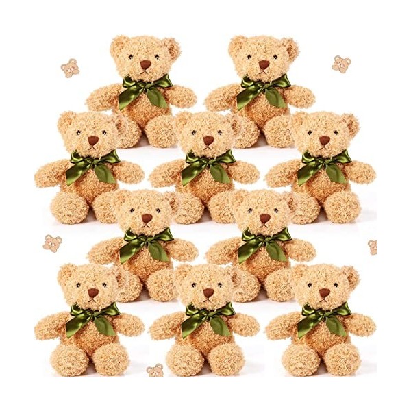 Skylety 10 Mini Ours en Peluche Jouets dours en Peluche Animaux dours Doux Oursons en Peluche avec Noeud de Ruban pour Enfa