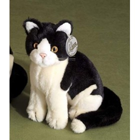 Förster 3478 Petit chat assis en peluche Noir/blanc vieilli 20 cm