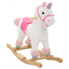 vidaXL Licorne à Bascule Peluche Blanc Rose Animal pour Bébé Jouet denfant