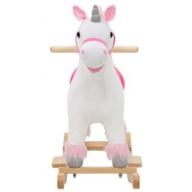 vidaXL Licorne à Bascule Peluche Blanc Rose Animal pour Bébé Jouet denfant