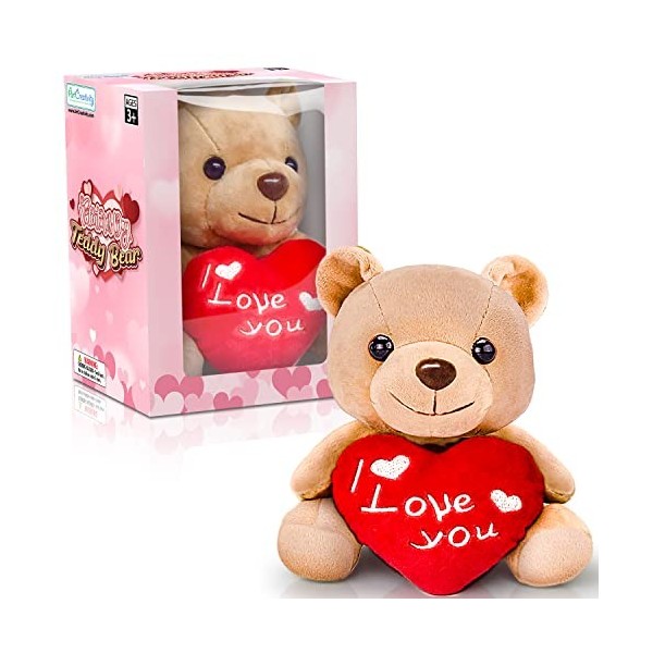 ArtCreativity 1 ours en peluche mignon pour la Saint-Valentin, boîte cadeau avec fenêtre, ours en peluche douce pour petite a