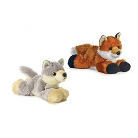 Aurora Lot de 2 poufs souples en peluche pour animaux sauvages Foxxie le renard et Woolsey le loup 20,3 cm