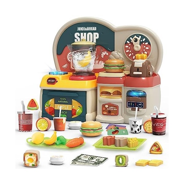 Arkyomi Accessoire Cuisine Enfant 3in1 Jouet Cuisine Enfant Cuisine Enfant Machine à café avec Jouet sonore Jeu Hamburger Gri