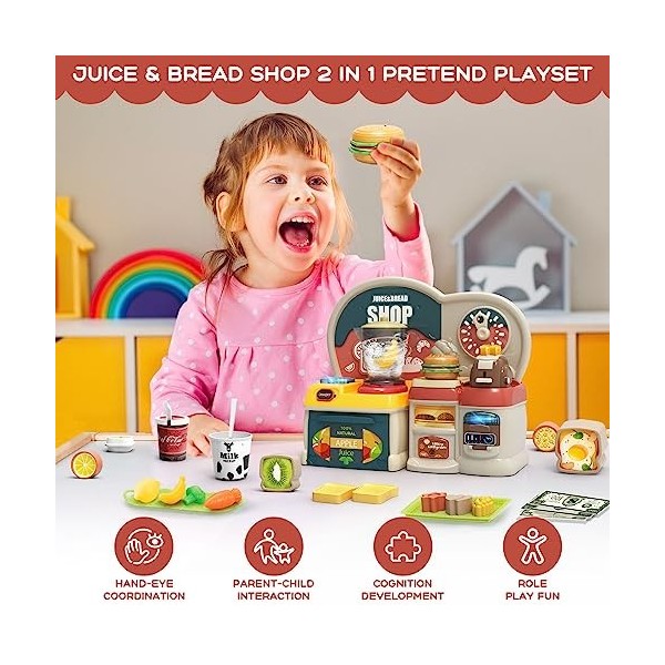 Arkyomi Accessoire Cuisine Enfant 3in1 Jouet Cuisine Enfant Cuisine Enfant Machine à café avec Jouet sonore Jeu Hamburger Gri