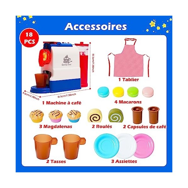 Jouet Petits électroménagers pour Enfant, 18 PCS -Jouet Machine à Café à Caspule, máquina de Espresso Regalos de aprendizaje 